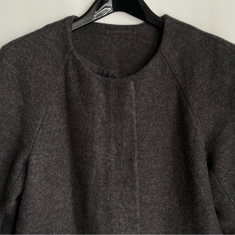 COS Collarless 100% Wool Coat - Charcoal Gray - Picture 3 of 8